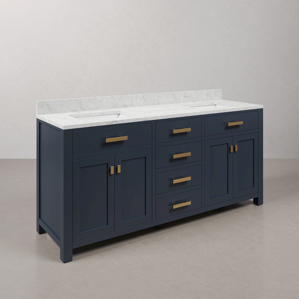 Madison 72 In. Double Sink Carrara White Marble Countertop Bath Vanity. Picture 3