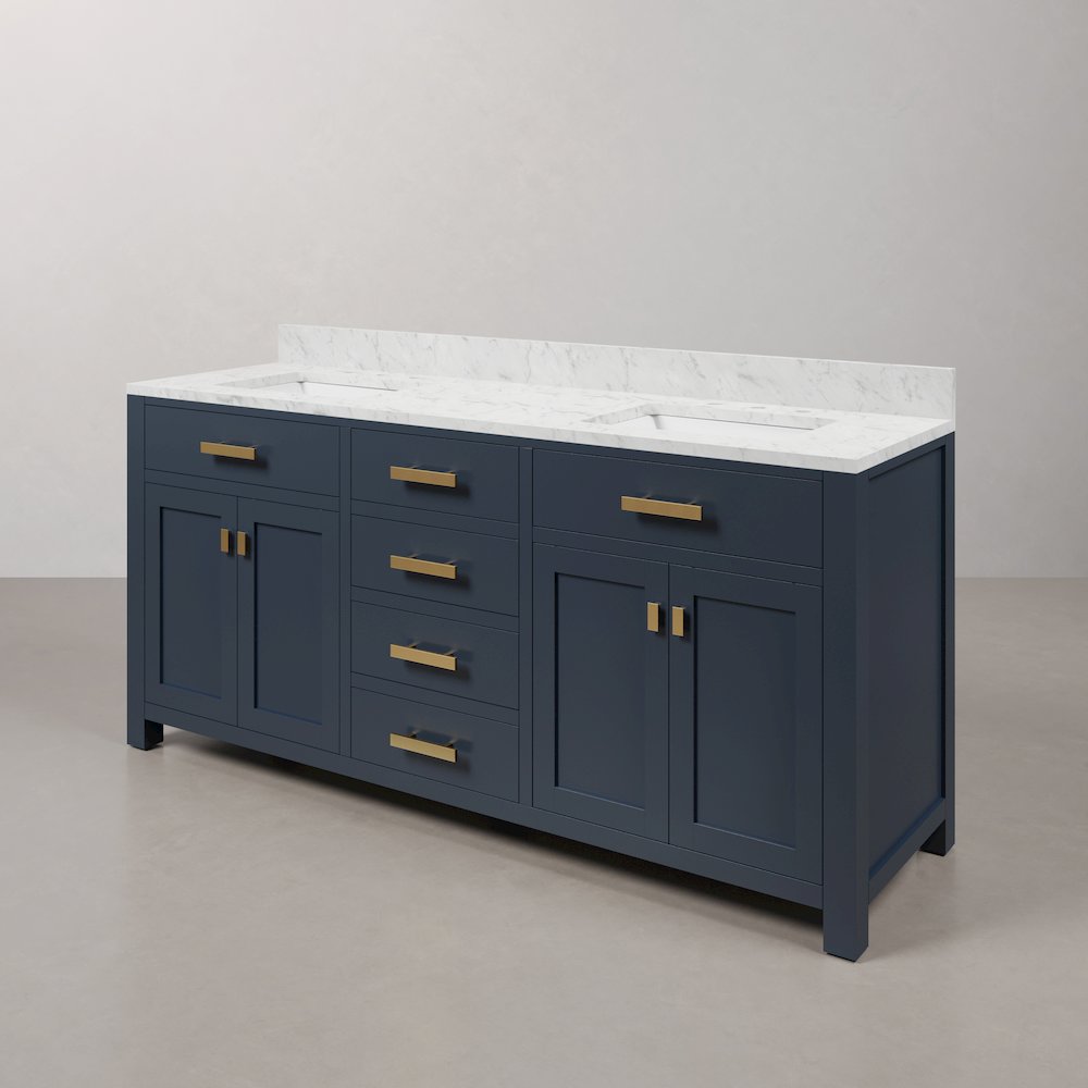 Madison 72 In. Double Sink Carrara White Marble Countertop Bath Vanity. Picture 4
