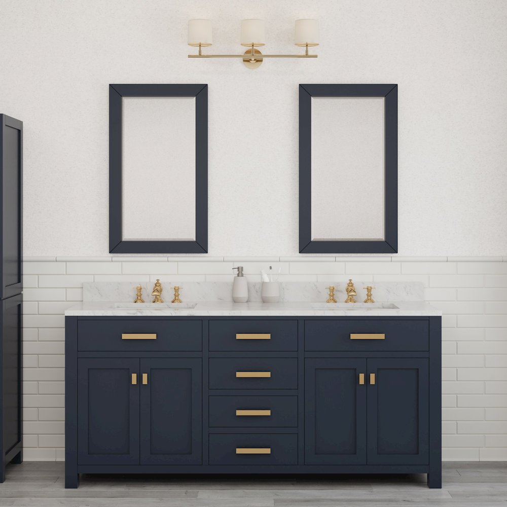 Madison 72 In. Double Sink Carrara White Marble Countertop Bath Vanity. Picture 2