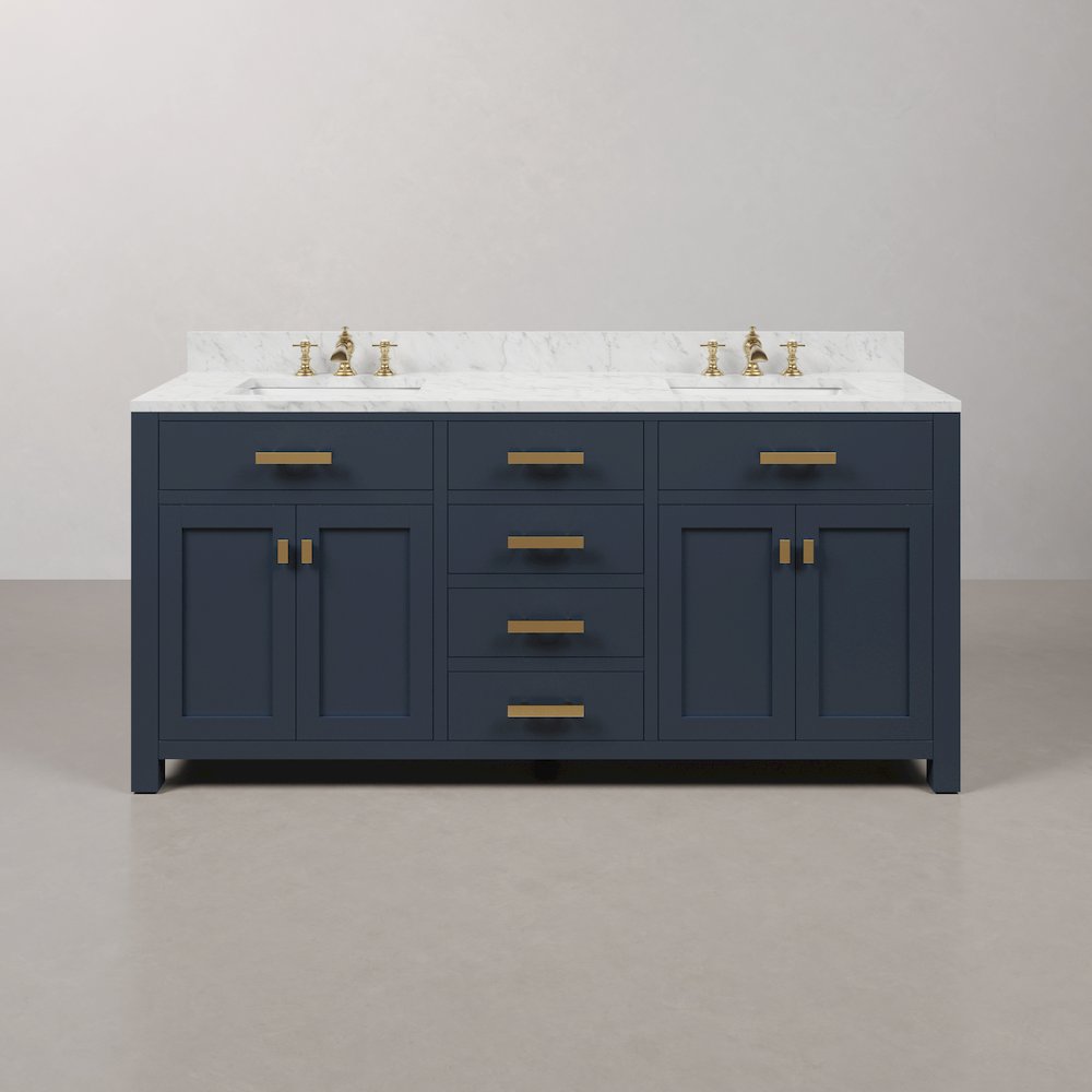 Madison 72 In. Double Sink Carrara White Marble Countertop Bath Vanity. Picture 1