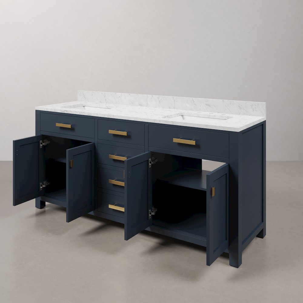 Madison 72 In. Double Sink Carrara White Marble Countertop Bath Vanity. Picture 3