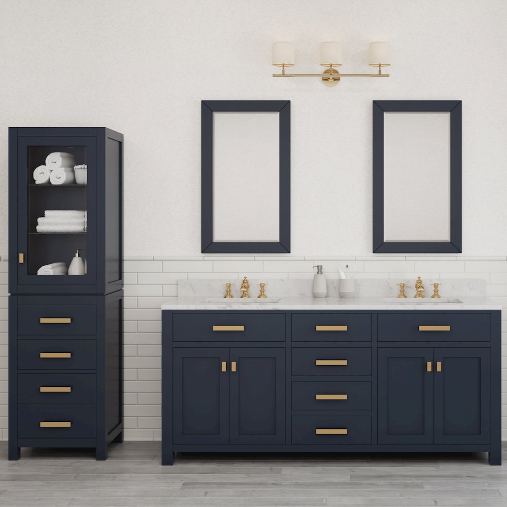 Madison 72 In. Double Sink Carrara White Marble Countertop Bath Vanity. Picture 6