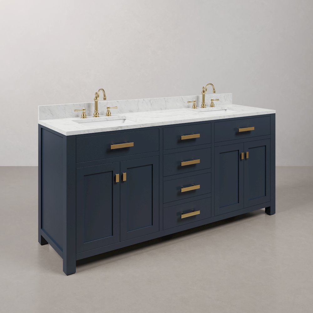 Madison 72 In. Double Sink Carrara White Marble Countertop Bath Vanity. Picture 3