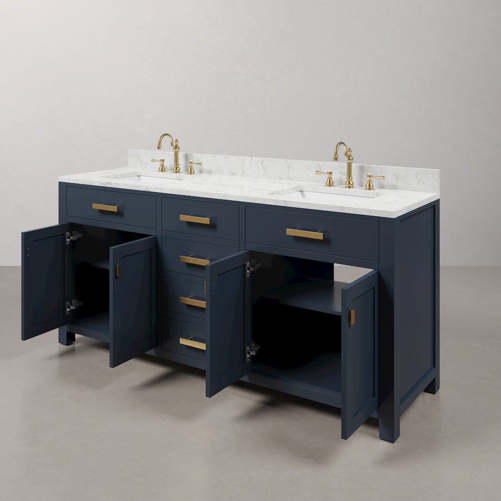 Madison 72 In. Double Sink Carrara White Marble Countertop Bath Vanity. Picture 6