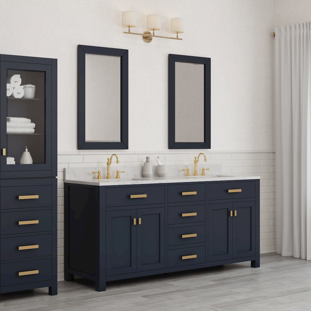 Madison 72 In. Double Sink Carrara White Marble Countertop Bath Vanity. Picture 9