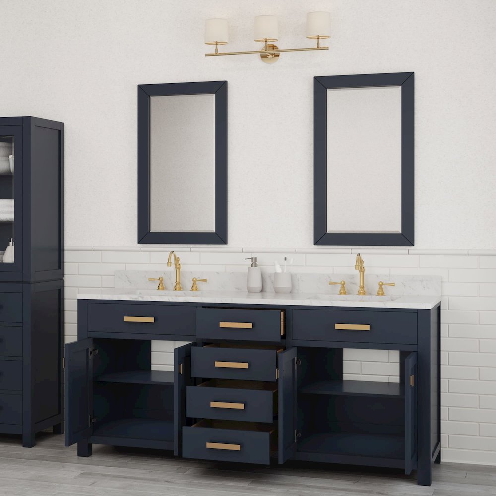 Madison 72 In. Double Sink Carrara White Marble Countertop Bath Vanity. Picture 10