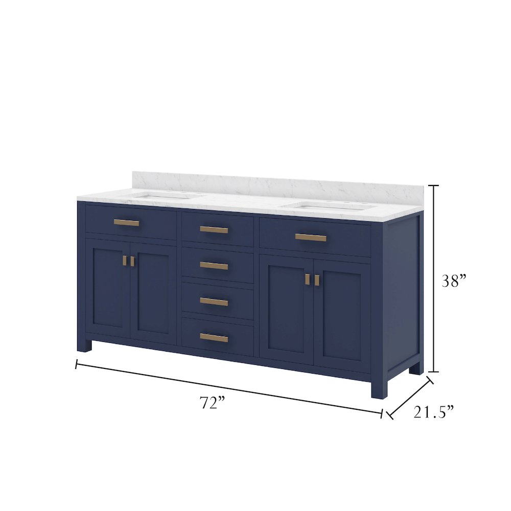 Madison 72 In. Double Sink Carrara White Marble Countertop Bath Vanity. Picture 9