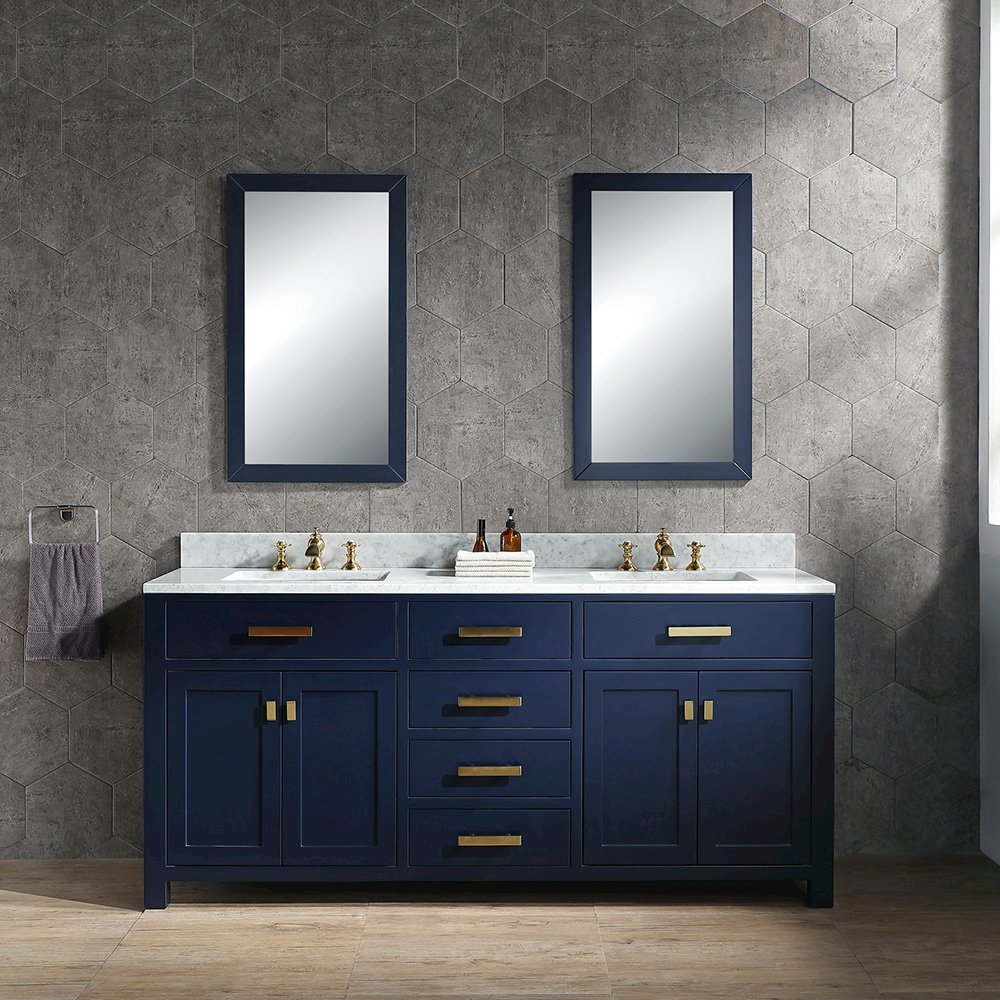 Madison 72 In. Double Sink Carrara White Marble Countertop Bath Vanity. Picture 2