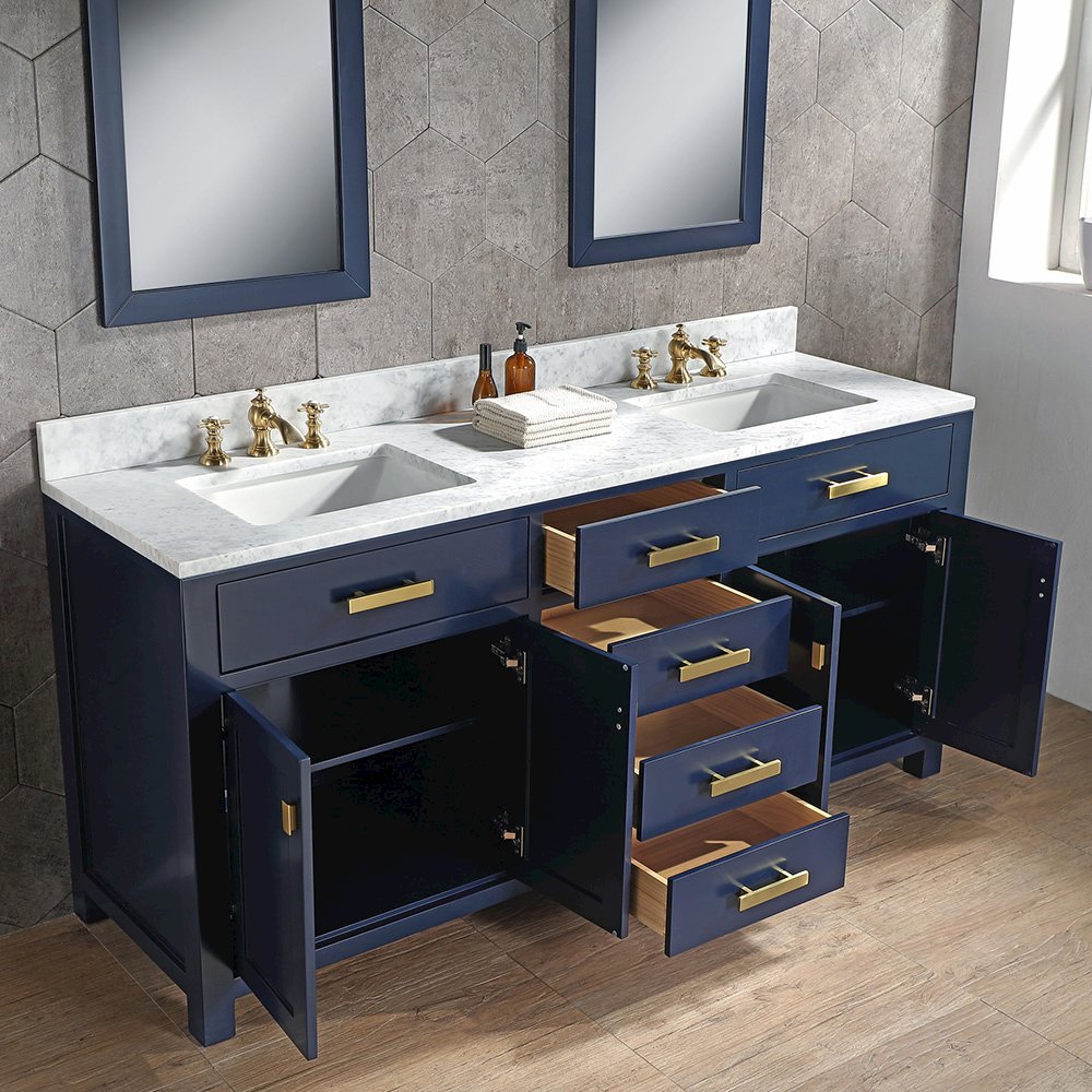 Madison 72 In. Double Sink Carrara White Marble Countertop Bath Vanity. Picture 4