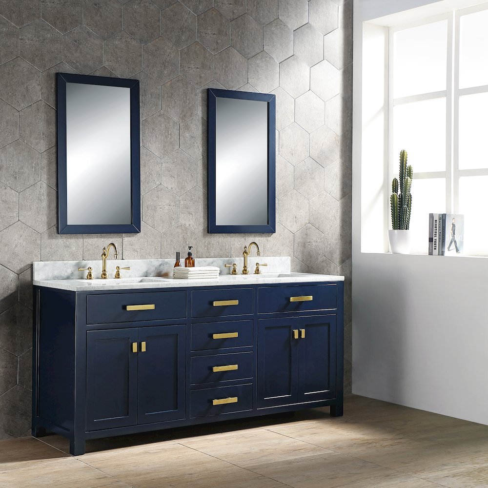 Madison 72 In. Double Sink Carrara White Marble Countertop Bath Vanity. Picture 3