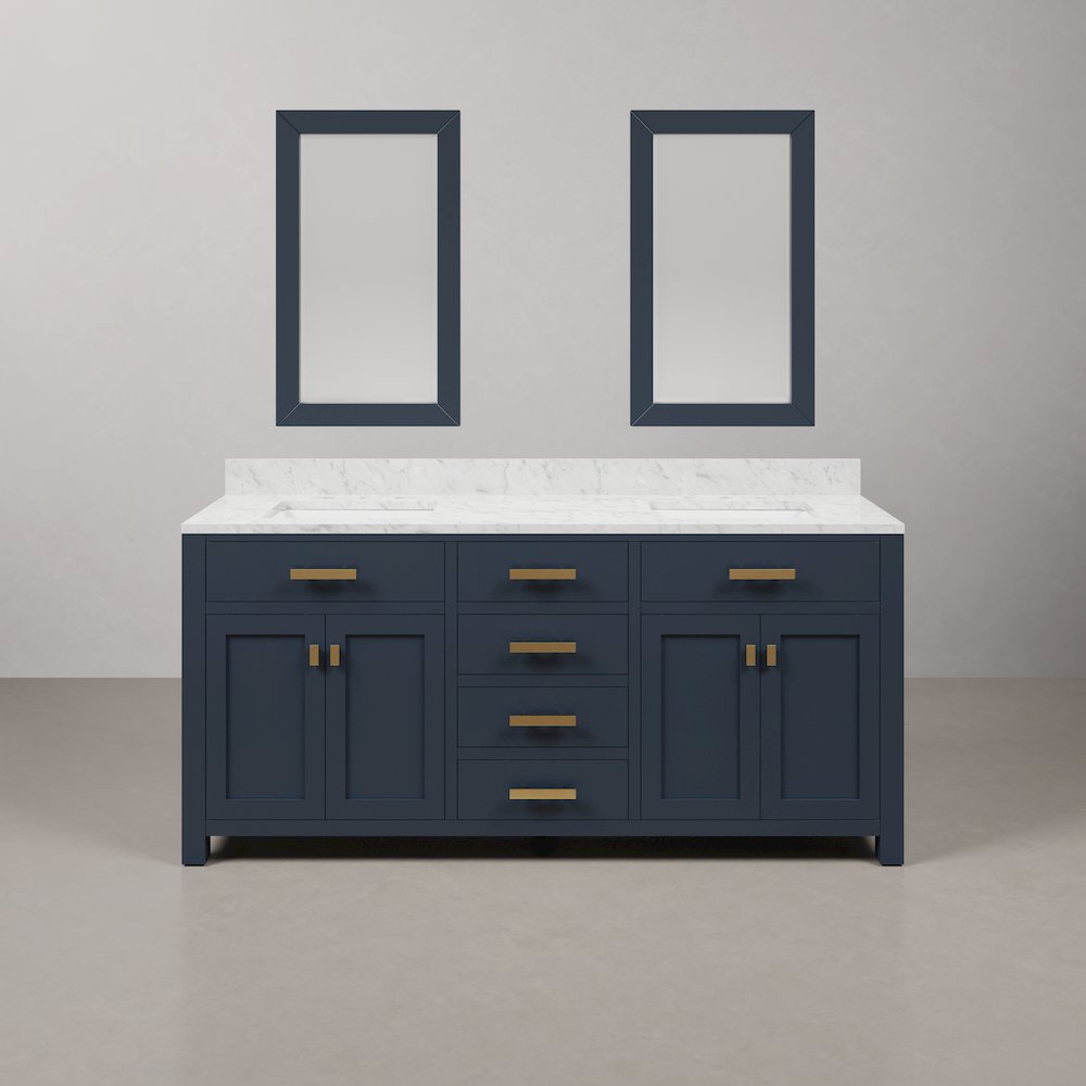 Madison 72 In. Double Sink Carrara White Marble Countertop Bath Vanity. Picture 1
