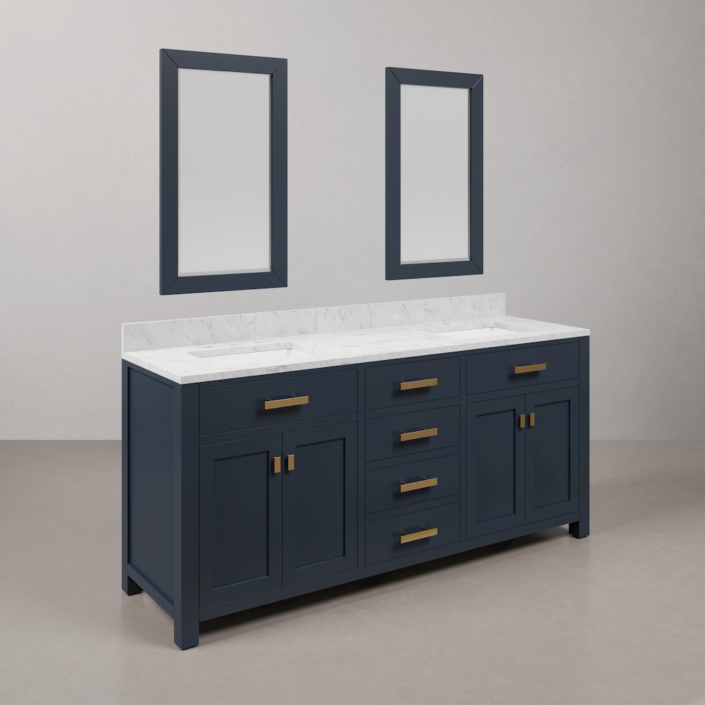 Madison 72 In. Double Sink Carrara White Marble Countertop Bath Vanity. Picture 3