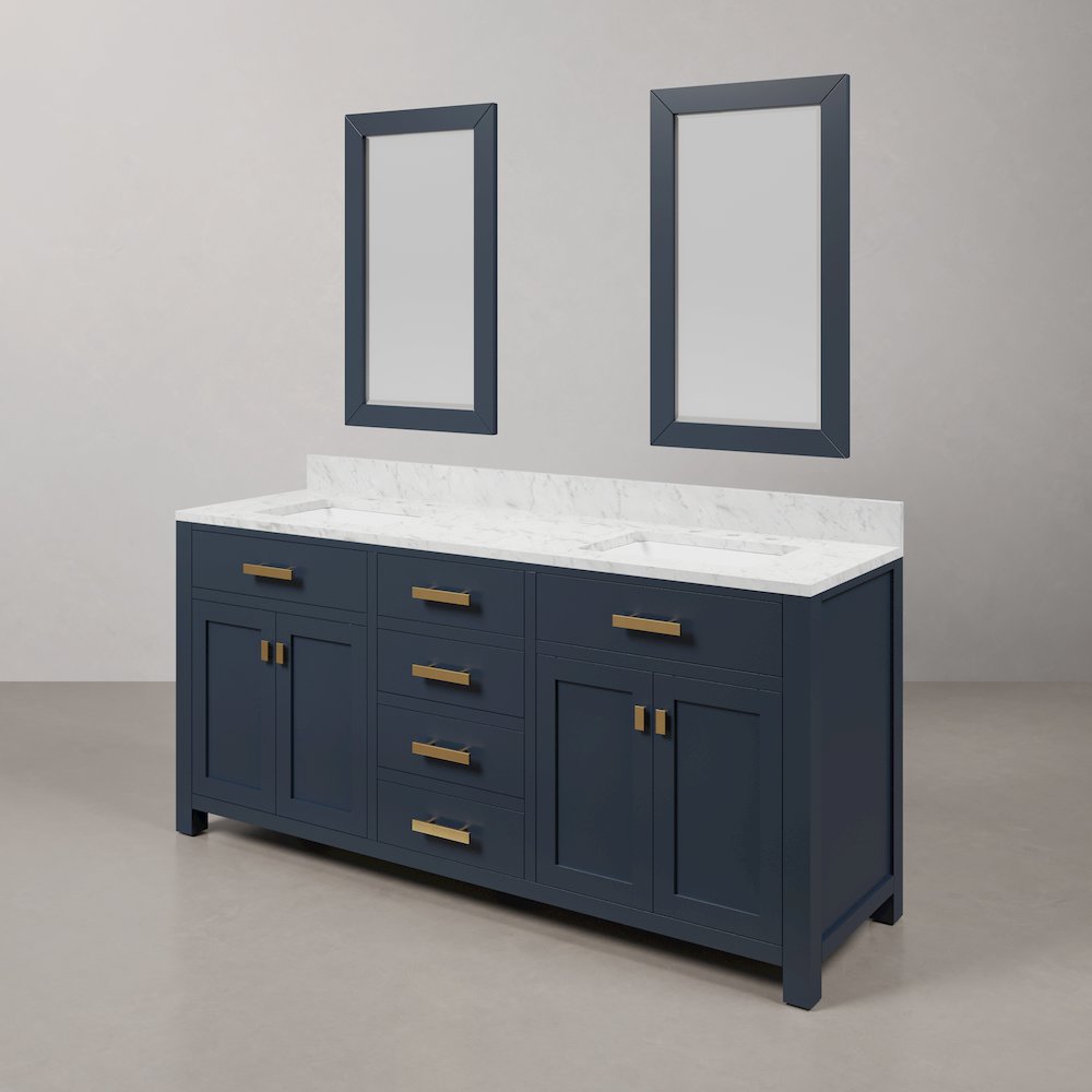 Madison 72 In. Double Sink Carrara White Marble Countertop Bath Vanity. Picture 4