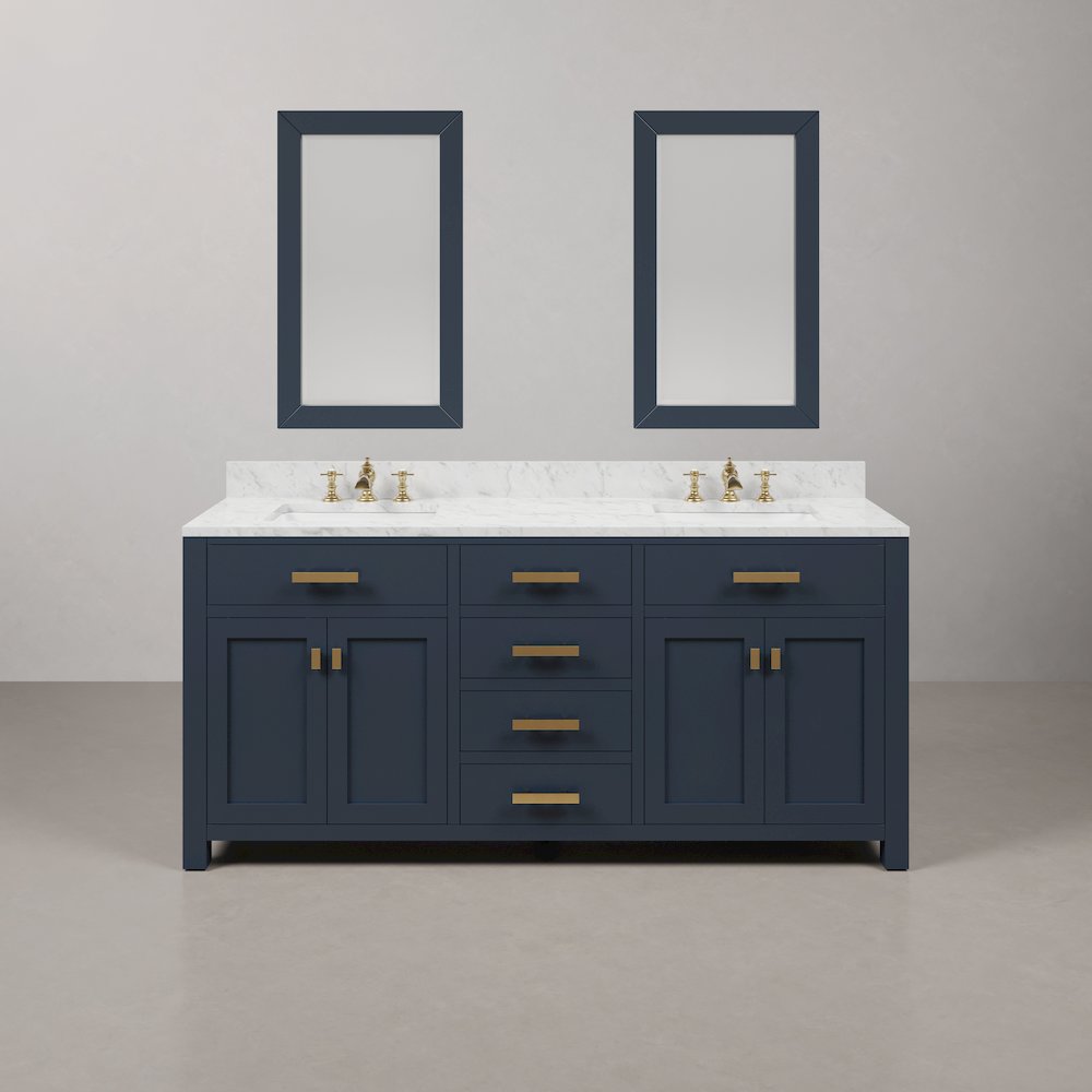 Madison 72 In. Double Sink Carrara White Marble Countertop Bath Vanity. Picture 1
