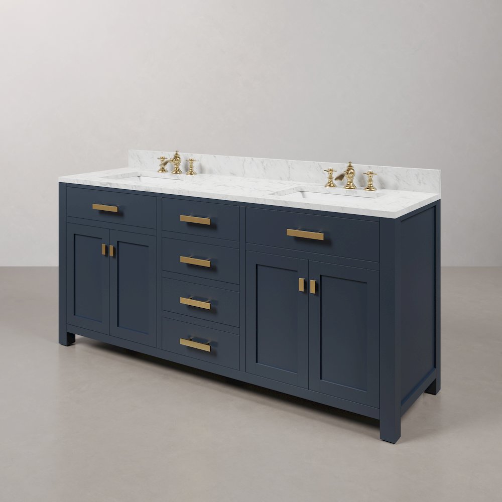Madison 72 In. Double Sink Carrara White Marble Countertop Bath Vanity. Picture 3