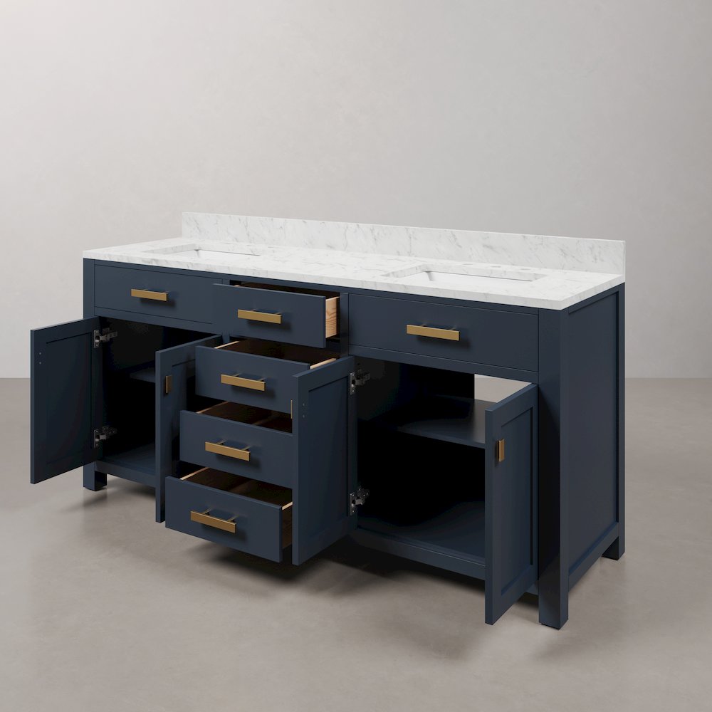 Madison 72 In. Double Sink Carrara White Marble Countertop Bath Vanity. Picture 5