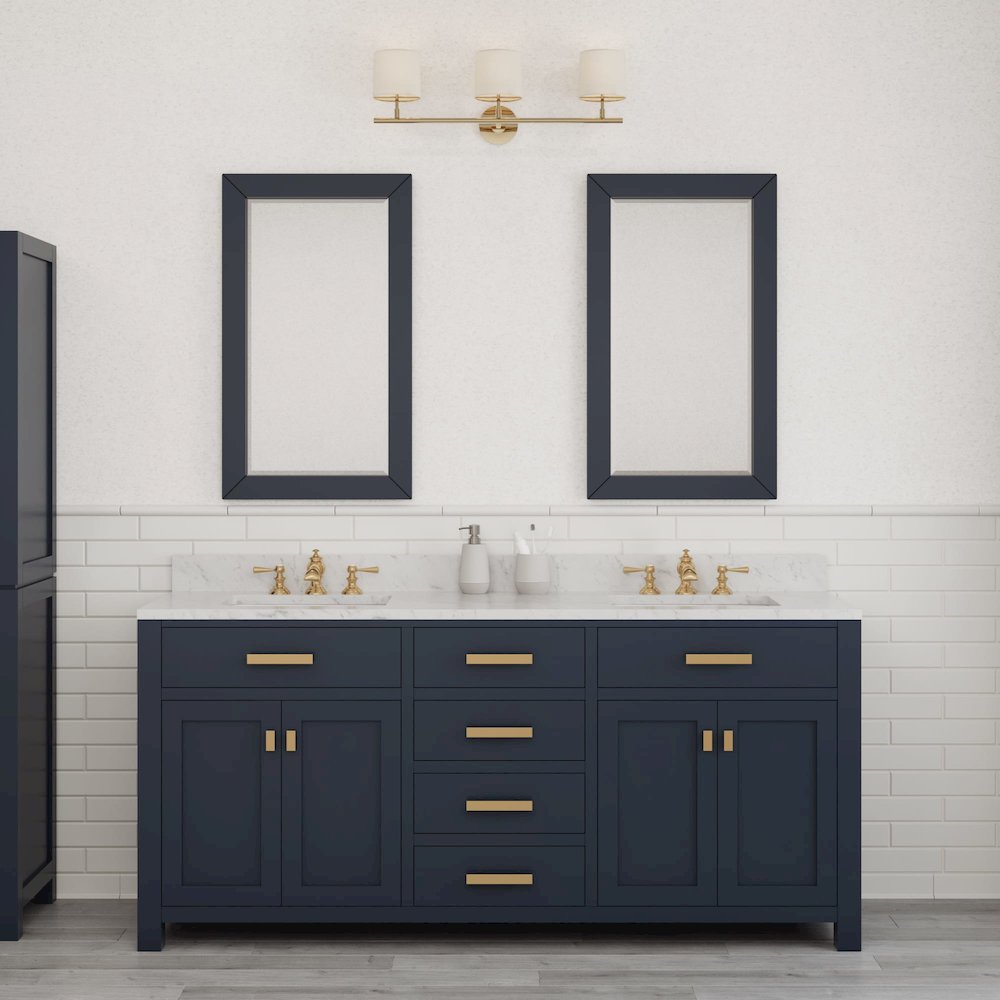 Madison 72 In. Double Sink Carrara White Marble Countertop Bath Vanity. Picture 2