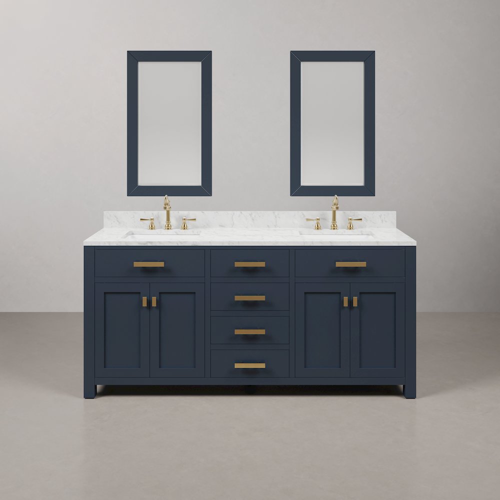 Madison 72 In. Double Sink Carrara White Marble Countertop Bath Vanity. Picture 1