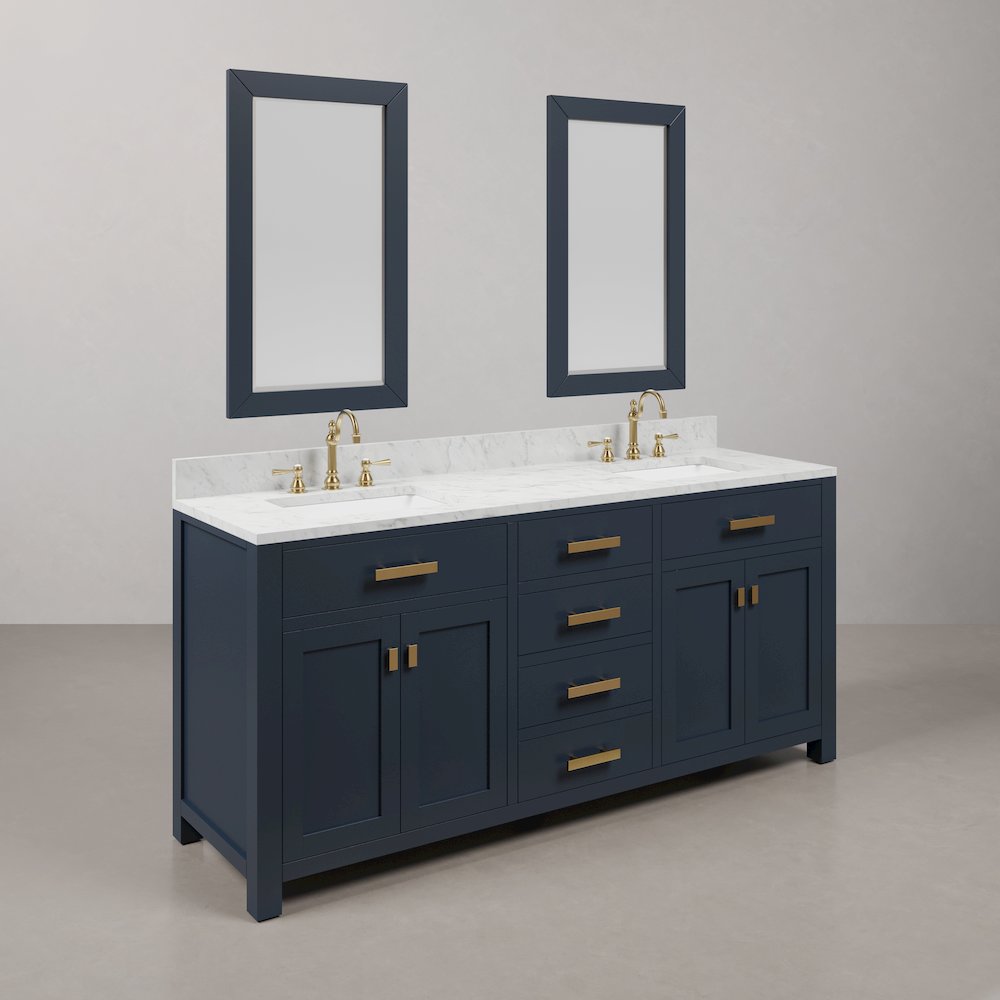 Madison 72 In. Double Sink Carrara White Marble Countertop Bath Vanity. Picture 3