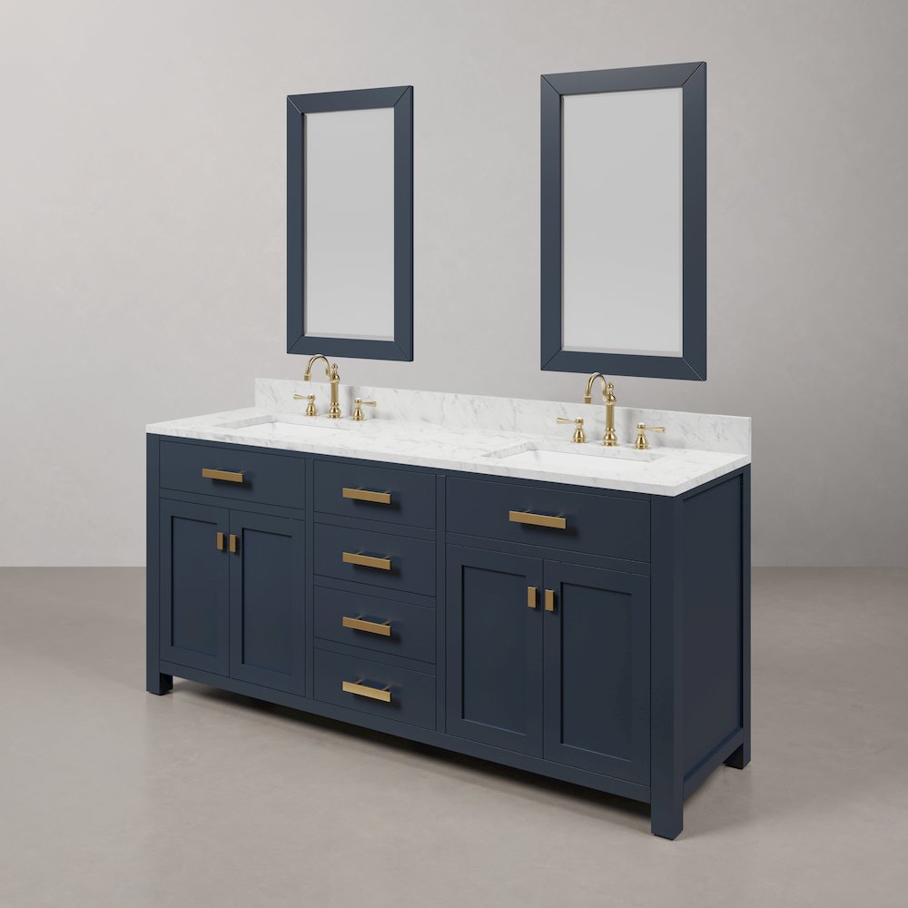 Madison 72 In. Double Sink Carrara White Marble Countertop Bath Vanity. Picture 4