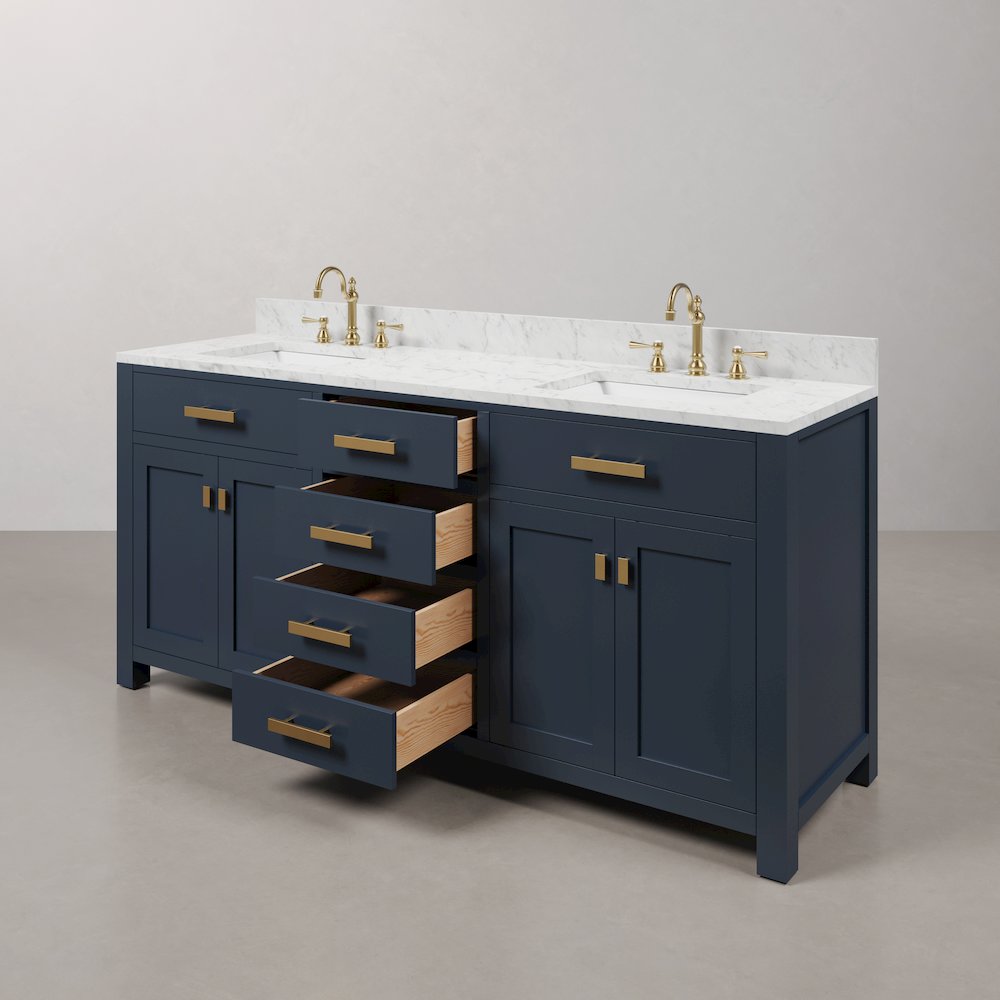 Madison 72 In. Double Sink Carrara White Marble Countertop Bath Vanity. Picture 5