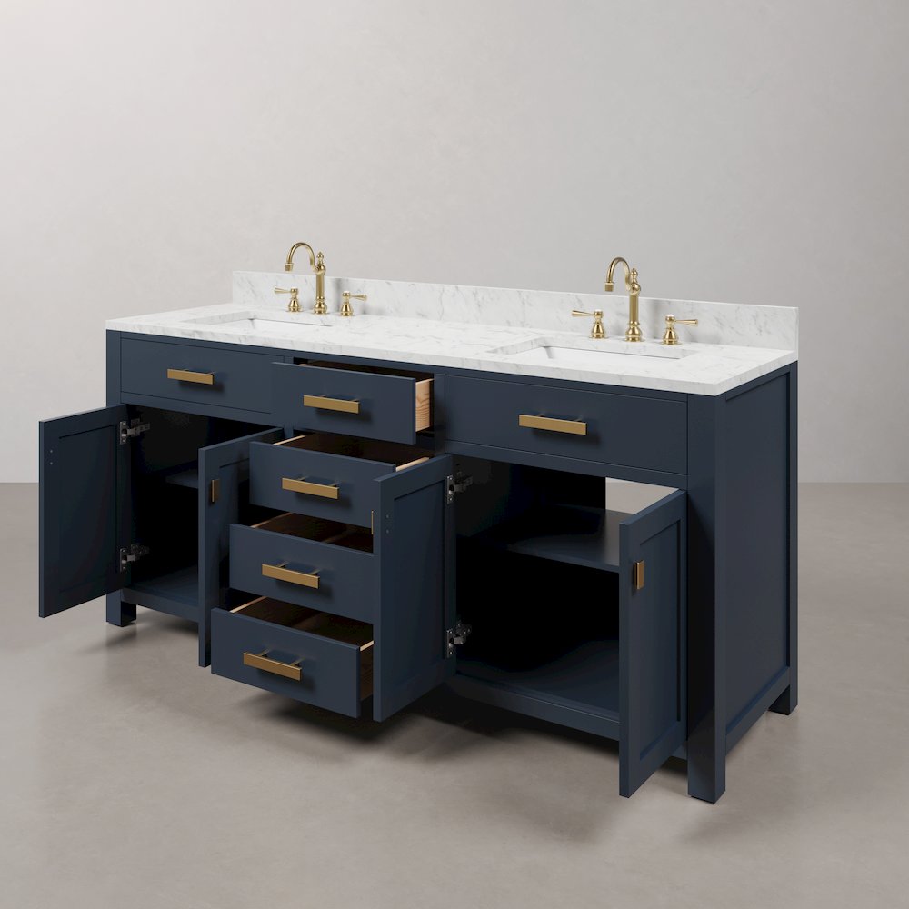 Madison 72 In. Double Sink Carrara White Marble Countertop Bath Vanity. Picture 7