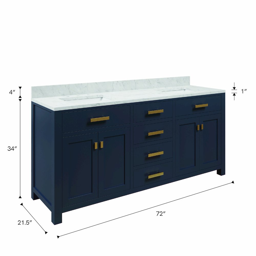 Madison 72 In. Double Sink Carrara White Marble Countertop Bath Vanity. Picture 11