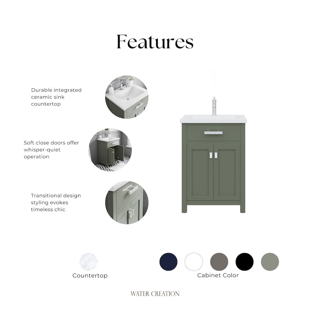 Myra 24 In. Integrated Ceramic Sink Top Bath Vanity in Glacial Green. Picture 9