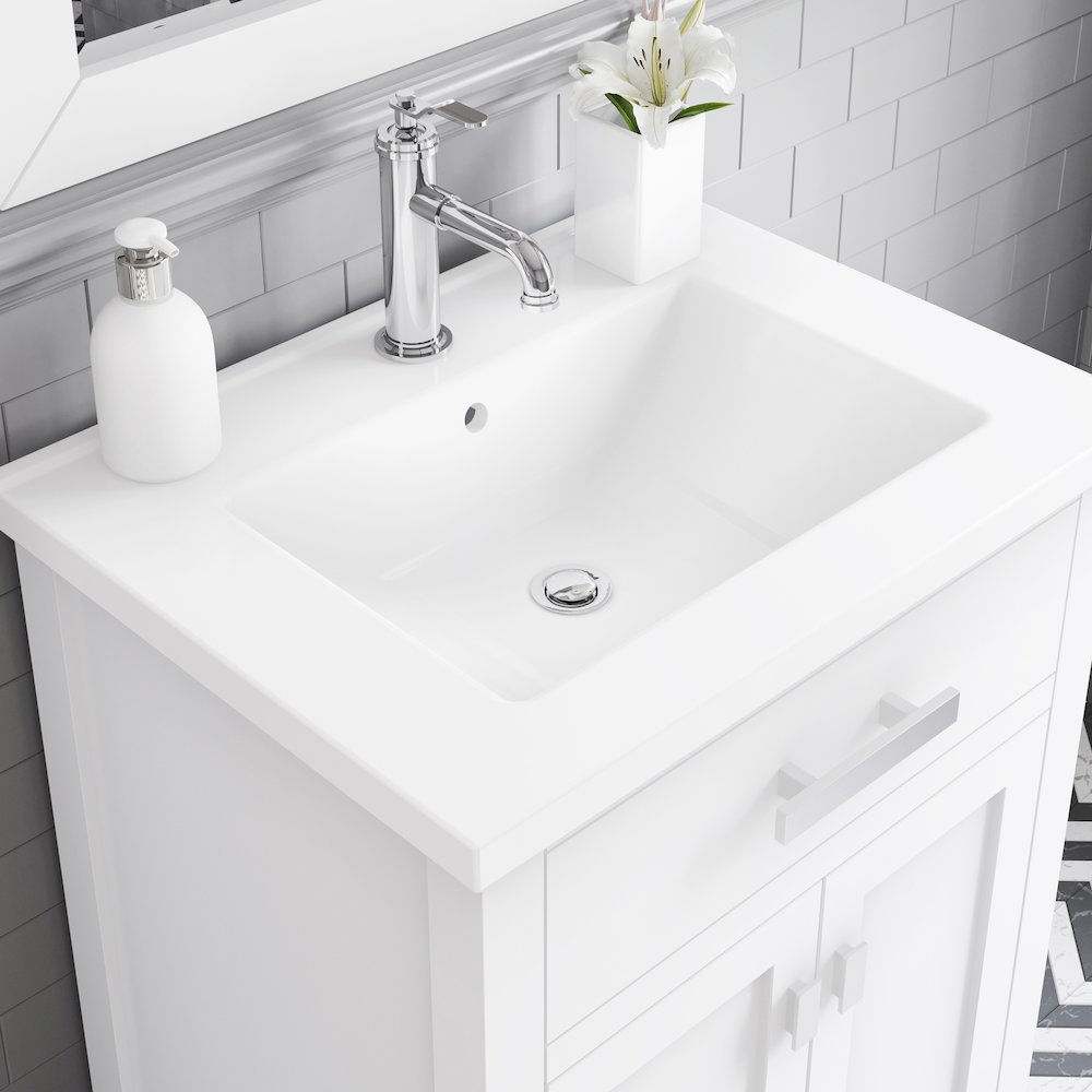 Myra 24 In. Integrated Ceramic Sink Top Bath Vanity in Pure White. Picture 7