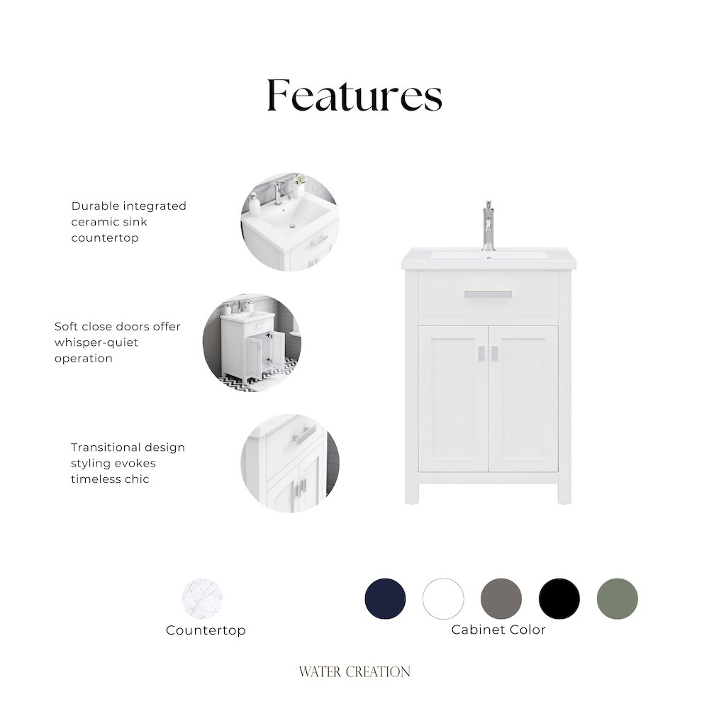Myra 24 In. Integrated Ceramic Sink Top Bath Vanity in Pure White. Picture 9
