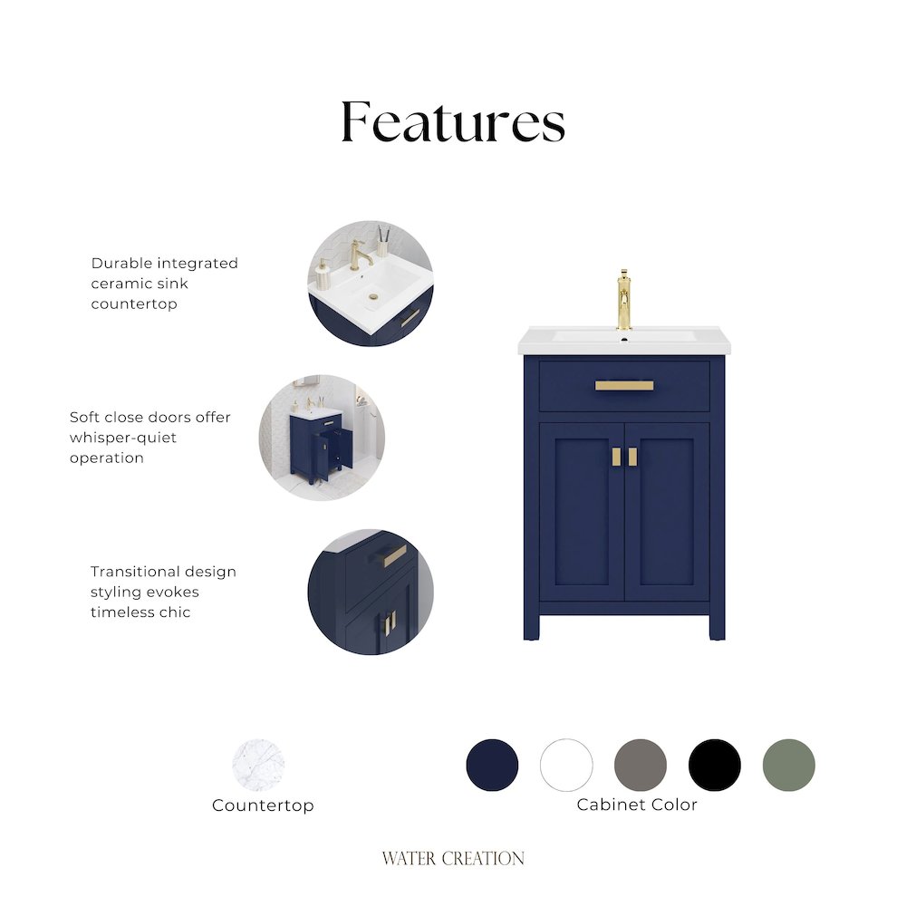 Myra 24 In. Integrated Ceramic Sink Top Bath Vanity in Monarch Blue. Picture 9