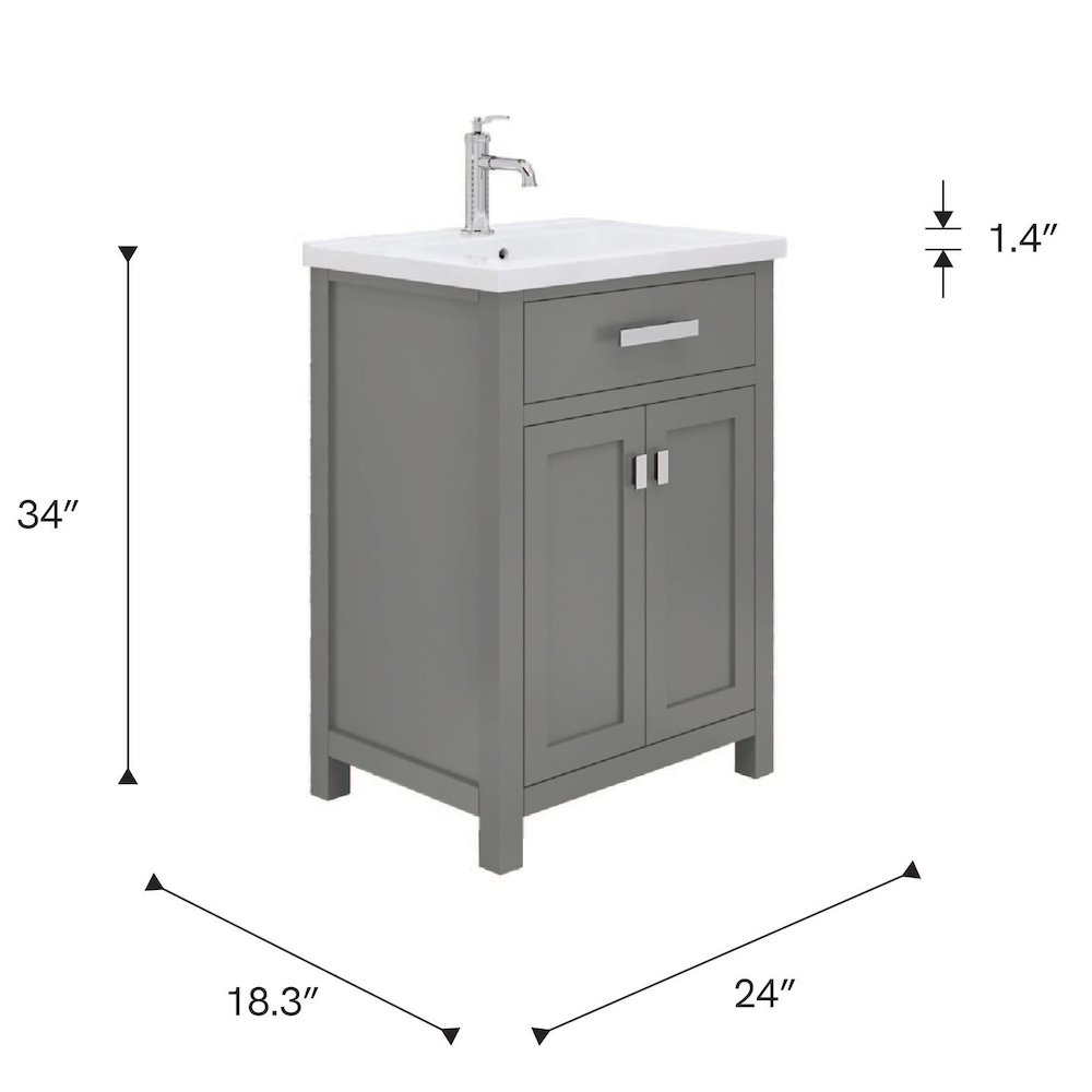 Myra 24 In. Integrated Ceramic Sink Top Bath Vanity in Cashmere Grey. Picture 12