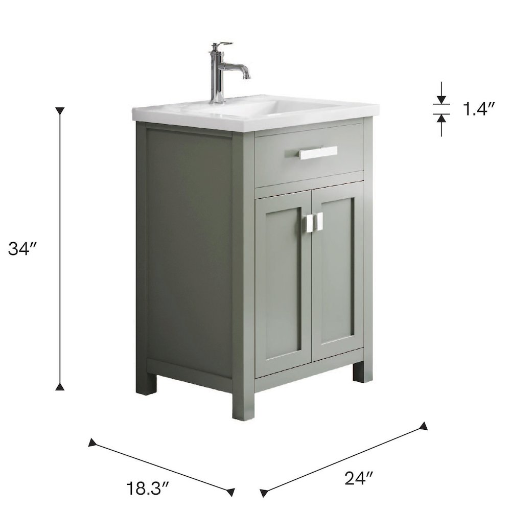 Myra 24 In. Integrated Ceramic Sink Top Bath Vanity in Glacial Green. Picture 12