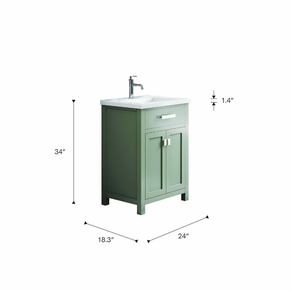 Myra 24 In. Integrated Ceramic Sink Top Bath Vanity in Glacial Green. Picture 8