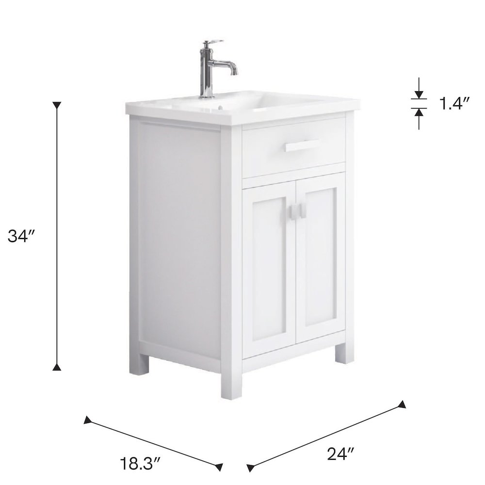 Myra 24 In. Integrated Ceramic Sink Top Bath Vanity in Pure White. Picture 12