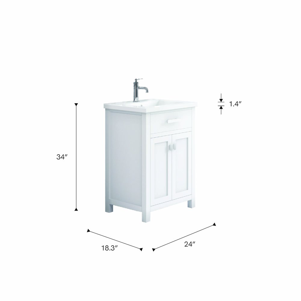 Myra 24 In. Integrated Ceramic Sink Top Bath Vanity in Pure White. Picture 8