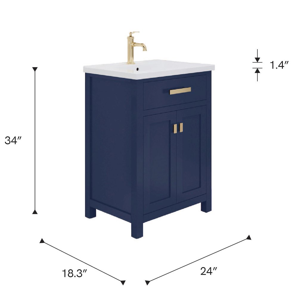 Myra 24 In. Integrated Ceramic Sink Top Bath Vanity in Monarch Blue. Picture 12
