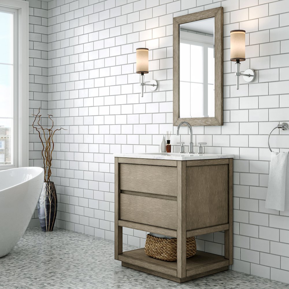 Oakman 30 In. Single Sink Carrara White Marble Countertop Bath Vanity. Picture 3