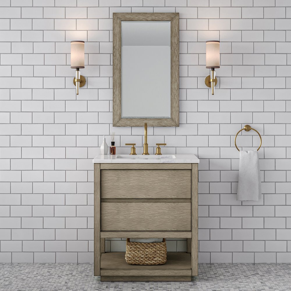 Oakman 30 In. Single Sink Carrara White Marble Countertop Bath Vanity. Picture 2