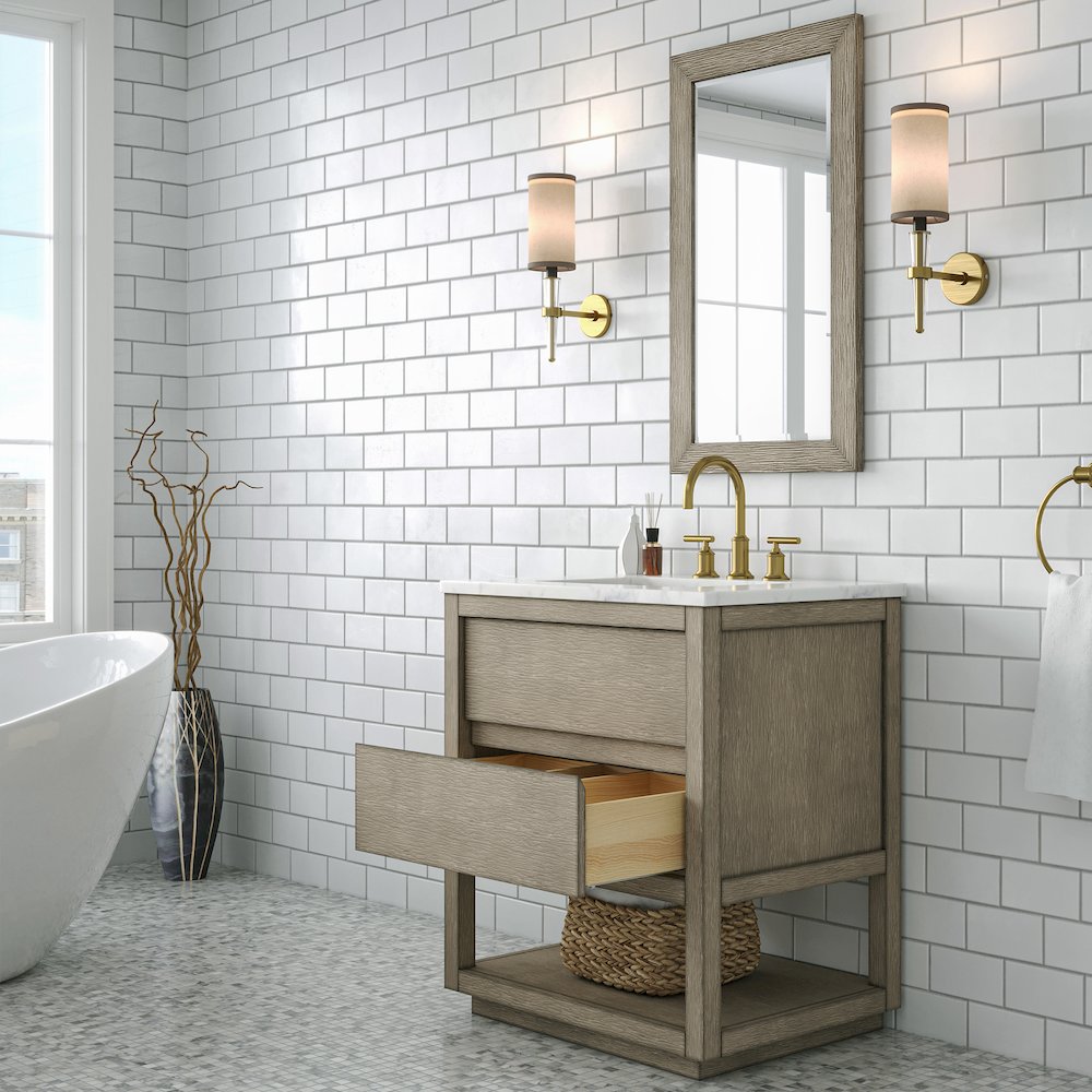 Oakman 30 In. Single Sink Carrara White Marble Countertop Bath Vanity. Picture 4