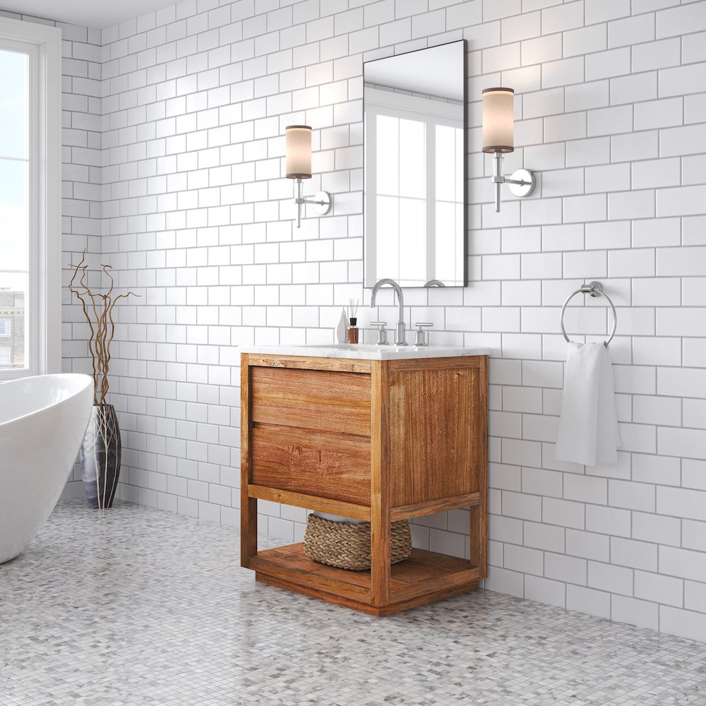 Oakman 30 In. Single Sink Carrara White Marble Countertop Bath Vanity. Picture 3