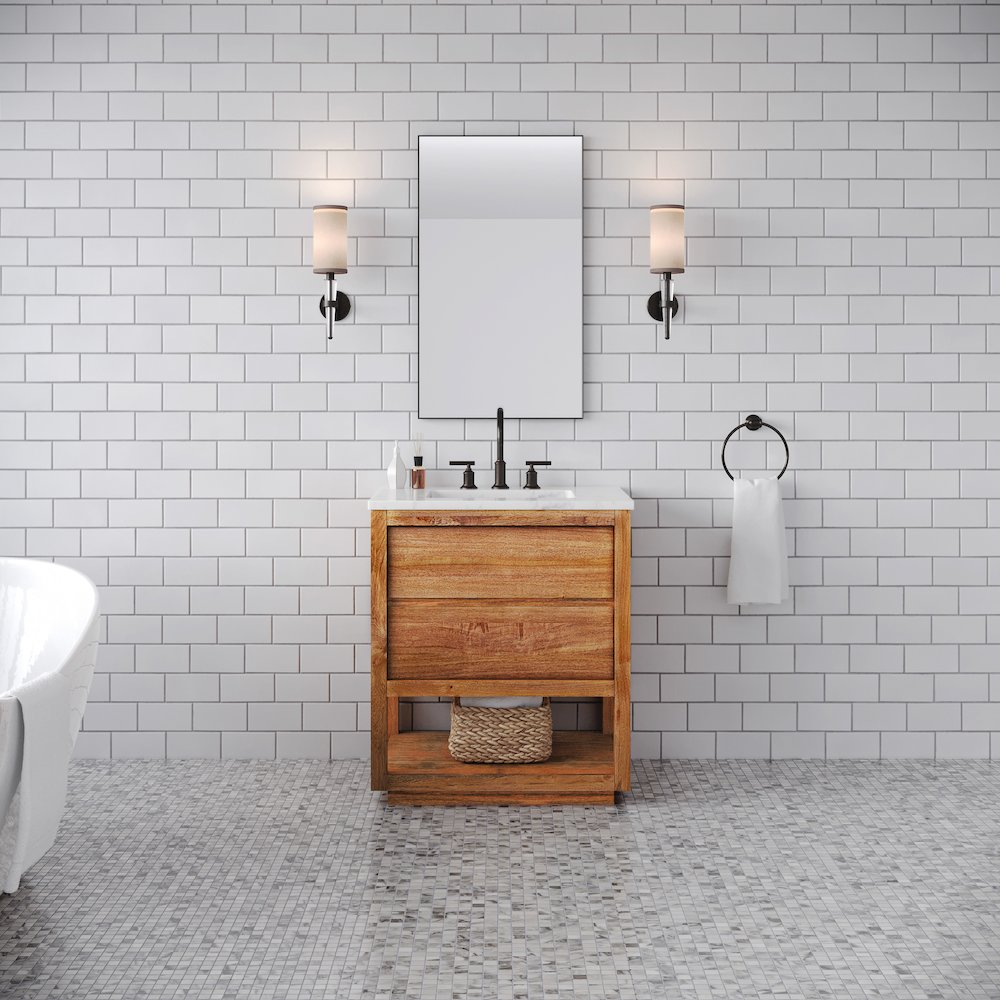 Oakman 30 In. Single Sink Carrara White Marble Countertop Bath Vanity. Picture 2