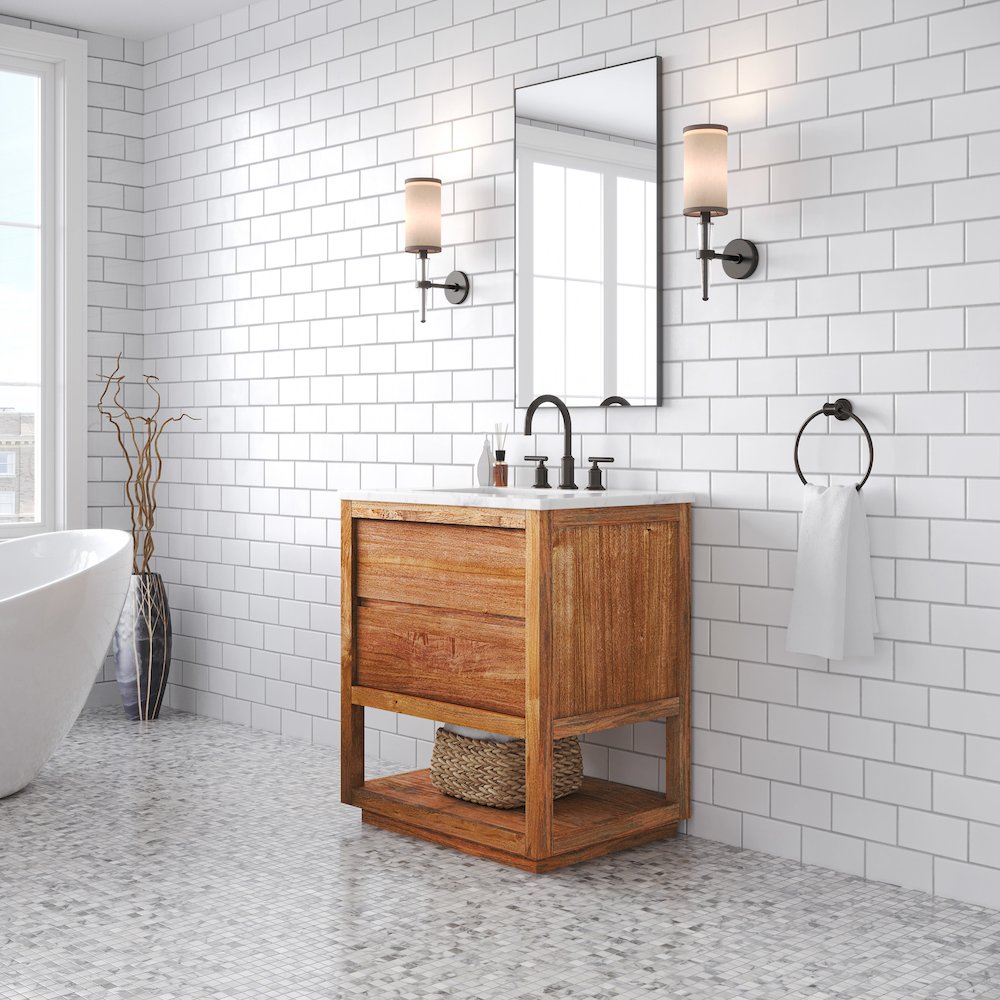 Oakman 30 In. Single Sink Carrara White Marble Countertop Bath Vanity. Picture 3