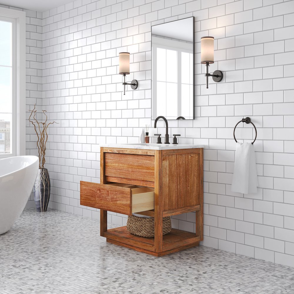 Oakman 30 In. Single Sink Carrara White Marble Countertop Bath Vanity. Picture 4