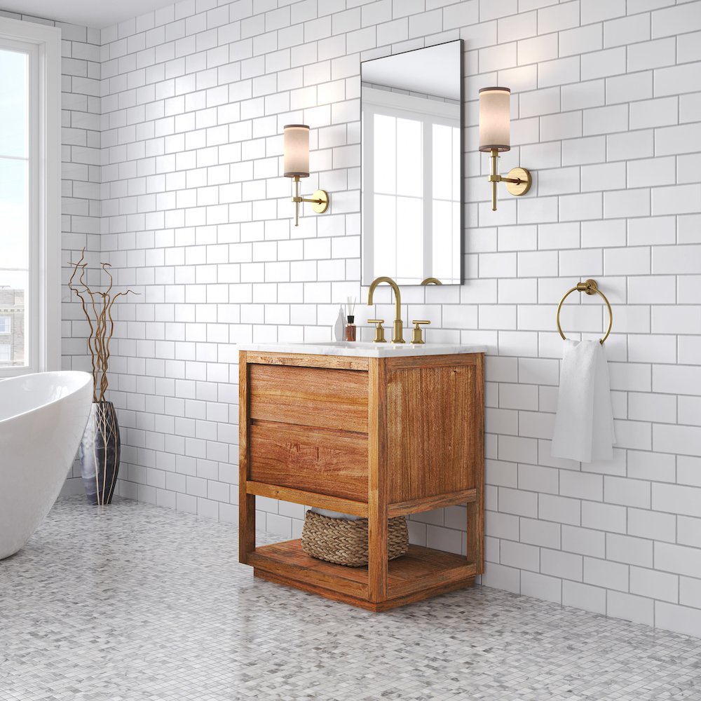 Oakman 30 In. Single Sink Carrara White Marble Countertop Bath Vanity. Picture 3