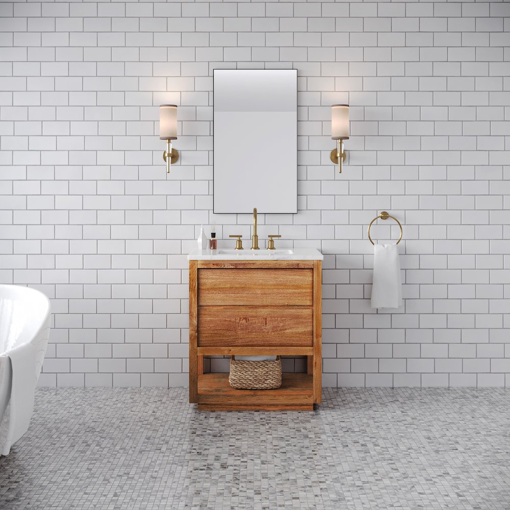 Oakman 30 In. Single Sink Carrara White Marble Countertop Bath Vanity. Picture 2