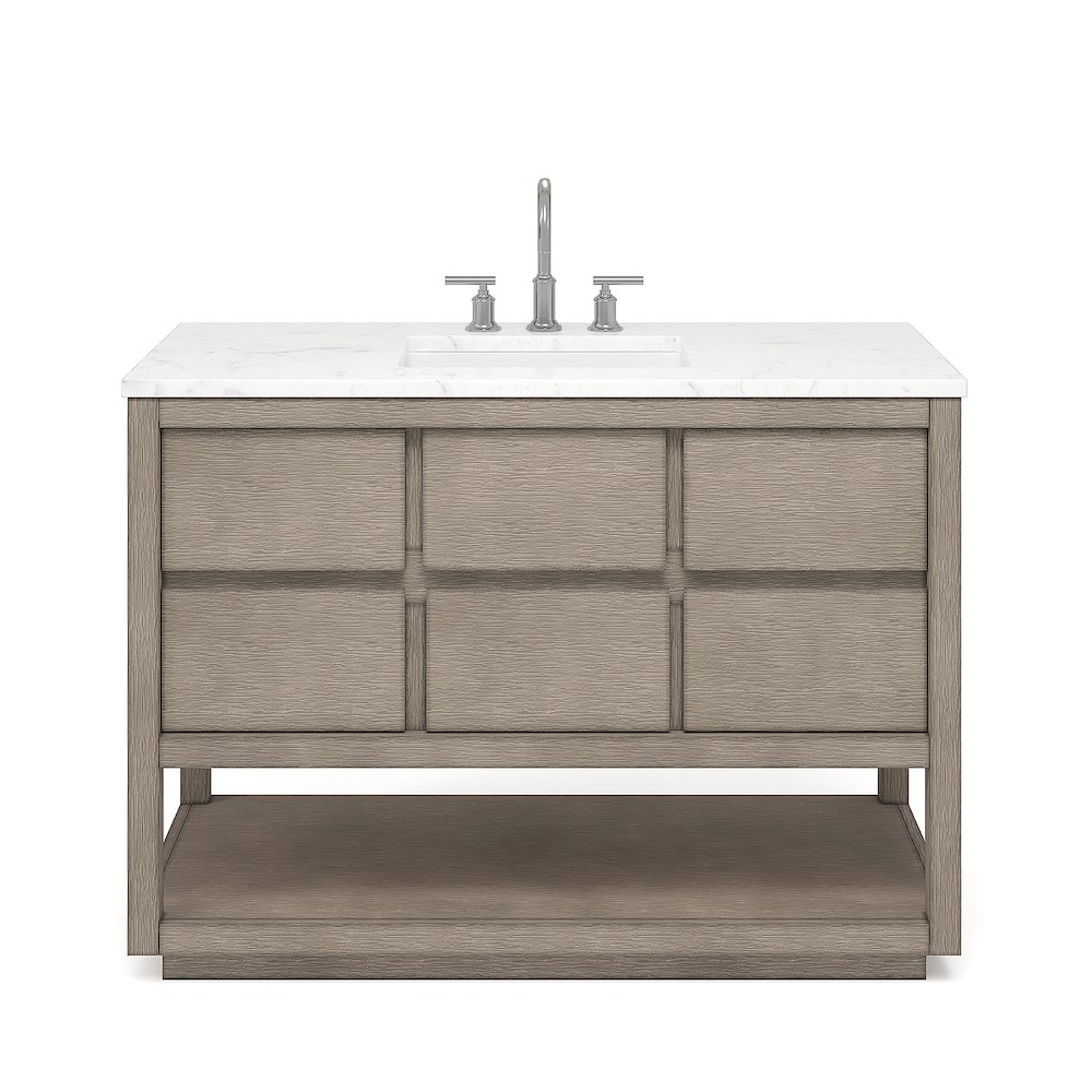 Oakman 48 In. Double Sink Carrara White Marble Countertop Bath Vanity. Picture 1