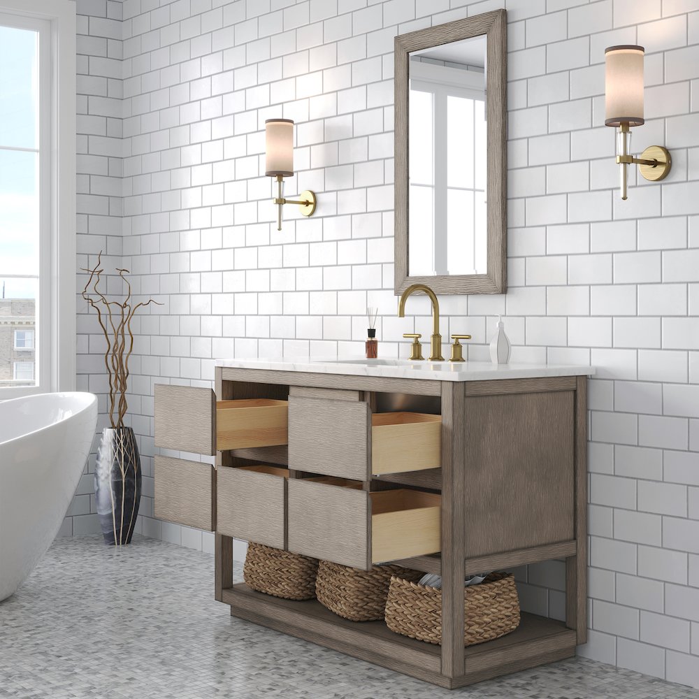 Oakman 48 In. Single Sink Carrara White Marble Countertop Bath Vanity. Picture 4