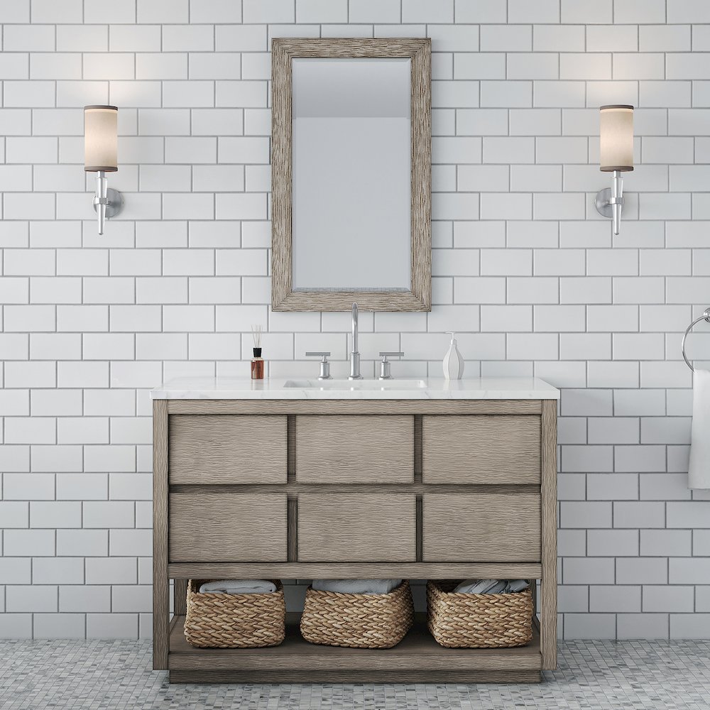 Oakman 48 In. Double Sink Carrara White Marble Countertop Bath Vanity. Picture 2