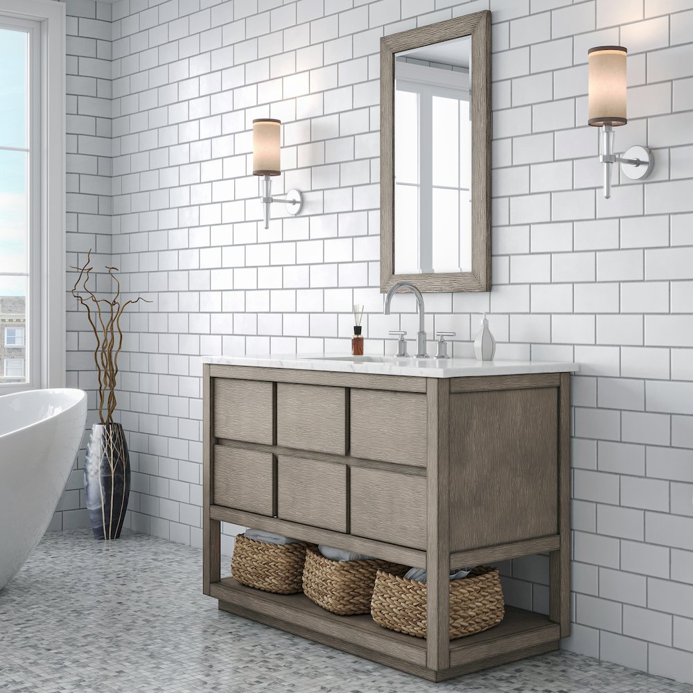 Oakman 48 In. Double Sink Carrara White Marble Countertop Bath Vanity. Picture 3